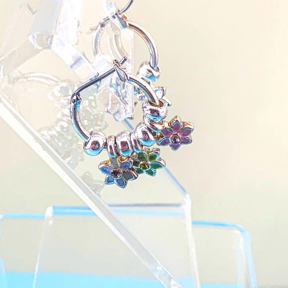 Vintage Pastel and Silver-Tone Flower Charm Earrings - Picture 3 of 3